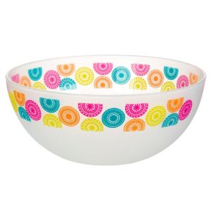 Салатиера - пластмасова - бяла - цветни кръгове - 3.3 л.