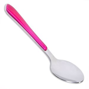 Лъжица - малка - метална - цикламена дръжка - 14 см.