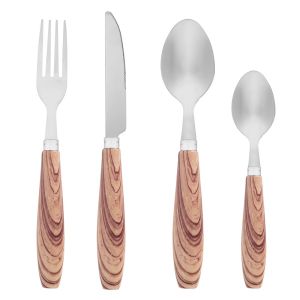 Комплект прибори за хранене - метални - дърво - 12 бр.