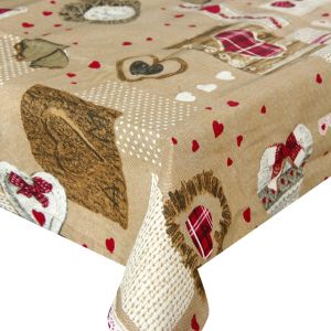 Покривка за маса - бежова - сърца - 140 х 180 см.