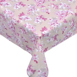 Покривка за маса - бежова - цветя - 140 х 140 см.
