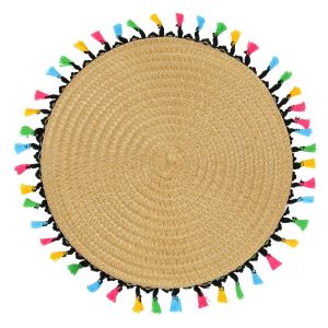 Подложка за хранене - кръгла - бежова - цветни пискюли - 30 см.