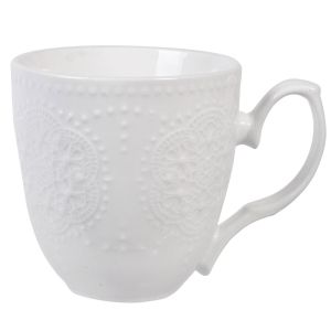 Порцеланова чаша - бяла - релефни цветя - 250 мл.