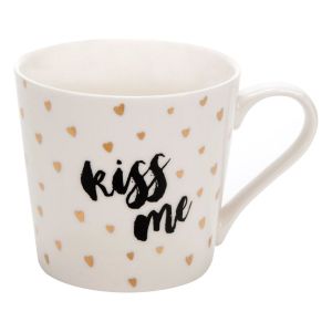 Керамична чаша - бяла - златни сърца - 415 мл.