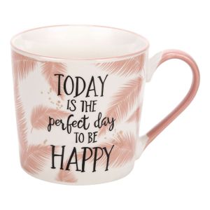 Керамична чаша - розови пера - надпис - 385 мл.