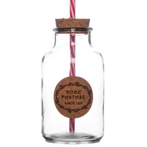 Стъклена бутилка - със сламка - коркова тапа - 550 мл.