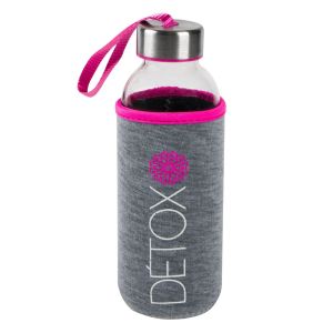 Бутилка за вода - стъклена - с калъф - цикламена - 500 мл.