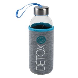 Бутилка за вода - стъклена - с калъф - синя - 500 мл.