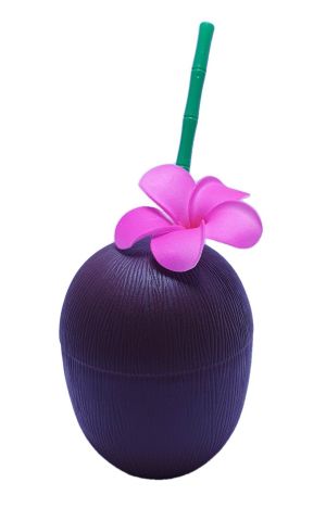 Пластмасова чаша - капак - сламка - кокосов орех - 650 мл.