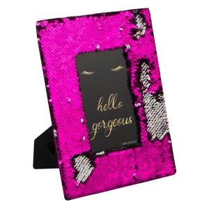 Рамка за снимка - магически пайети - цикламено и сребристо - със стойка - 10 x 15 см.