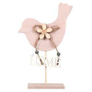 Декоративна птичка - дървена - розова - 13 х 18.5 см.