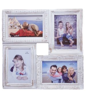 Рамка за 4 снимки - бяло и златисто - 33 x 33 см.