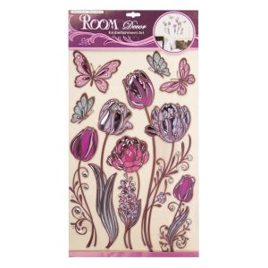 3D стикери за стена - цветя и пеперуди - 31.5 х 60 см.