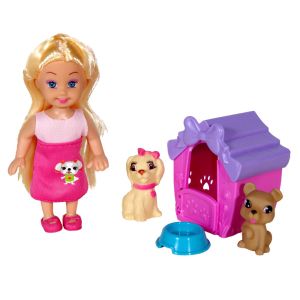 Кукла с къщичка и кученца - 12 см.