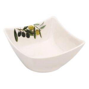 Квадратна купа за маслини - порцелан - бяла - 9.5 x 9.5 x 4.5 см.