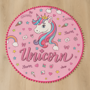 Детска кръгла плажна кърпа Еднорог - 120 см