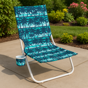 Плажен стол - Бял със сини палми - 58 x 55 x 74 см