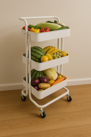 Метална количка с колелца за баня и кухня - 3 рафта - Бяла - 44 x 36 x 82 см.