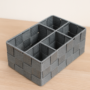 Кошница за съхранение - Сив Ратан - 4 места -  20 x 14 x 10/8 см