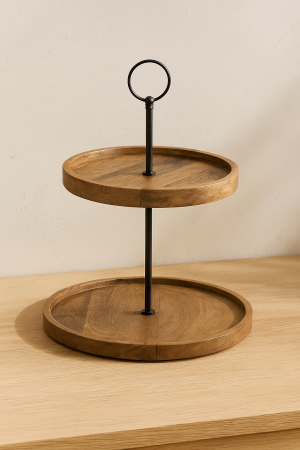 Дървен поднос за сервиране на 2 нива - Ø25 см.