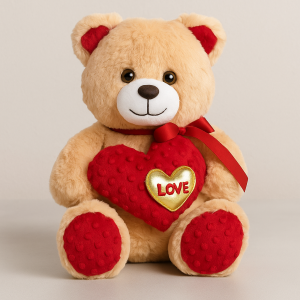 Плюшено мече за Свети Валентин с двойно сърце - 40 см.