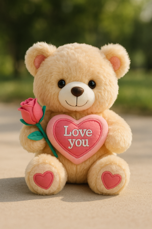 Плюшено мече за свети валентин със сърце и цвете - 30 см.