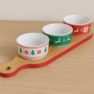 Коледни купички за сервиране с бамбукова основа - 38,5 x 10 x 4,5 см.
