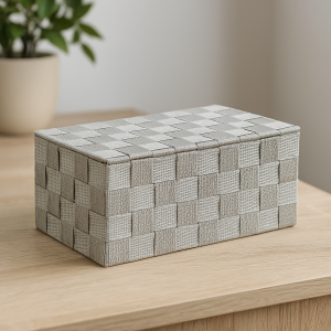 Плетена кутия за съхранение с капак - Сива - 27.5 x 17.5 x 11 см.