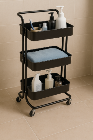 Метална количка с колелца за баня и кухня - 3 рафта - 44 x 36 x 82 см.