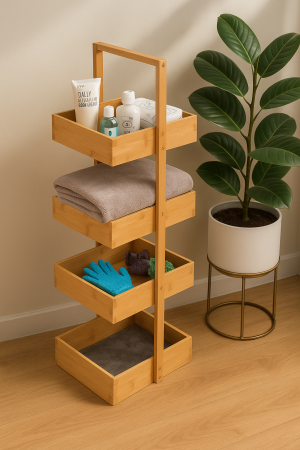 Бамбукова етажерка за баня - 4 нива - 32 x 24 x 98 см.