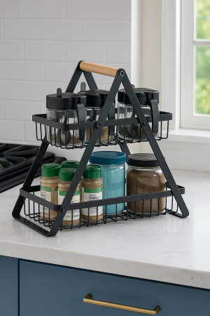Кухненски Органайзер за Подправки и Бурканчета - Черен - 30 x 18 x 32 см.