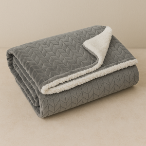 Меко Двустранно Шалте - Сиво - Бяла Шерпа - 160 x 130 см.