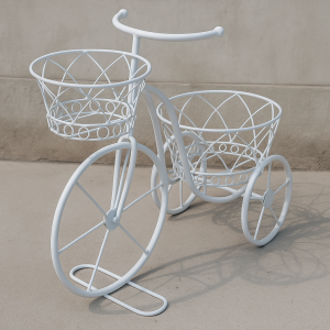 Поставка за две саксии Велосипед - метална (бяла)