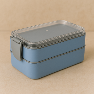 Двойна кутия за съхранение на храна с Вилица и Лъжица - Синя - 16 x 10 x 9 см.