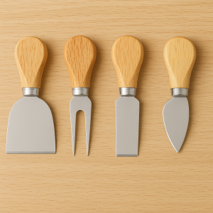 Комплект ножове за сирена с дървена поставка - 5 части