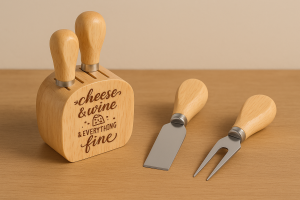 Комплект ножове за сирена с дървена поставка - 5 части