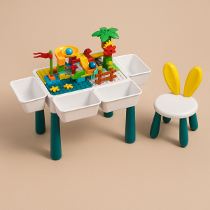 Маса за игра с конструктор и столче - 85 части - 46 x 12 x 30 см