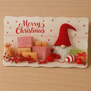 Коледно стъклено плато с надпис Merry Christmas - Гномче - 42 x 24 cм.