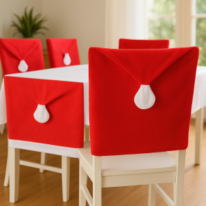 Коледна калъфка за гръб на стол - Червена шапка - 104 х 50 см