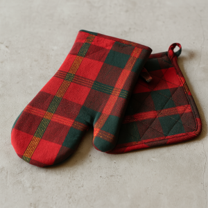 Коледен комплект ръкахватки - Червено и зелено каре 