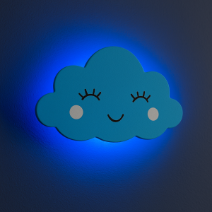 LED Светещ детски дървен облак - Син - 22 x 16.5 см.