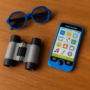 Детски син мобилен телефон + очила и бинокъл 