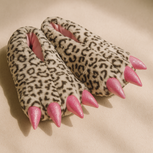 Дамски зимни чехли с 3D - тигър с розови нокти