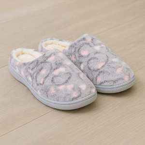 Дамски зимни чехли  розови - сиви сърца 