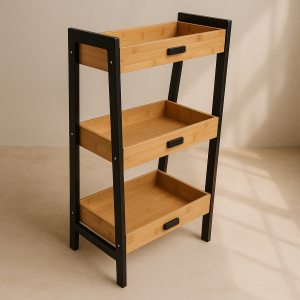 Бамбуков рафт за баня с метална конструкция, 45 x 35 x 90 см.