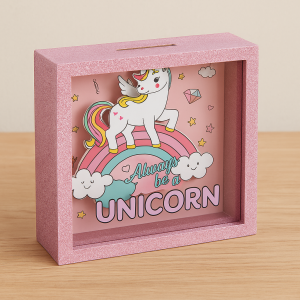 Детска касичка Еднорог - Розова - 15 x 6 x 15 см.