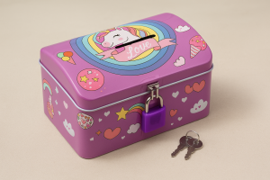 Метална касичка с катинар - Еднорог - 12.5 x 8.5 x 7 см.