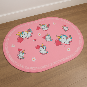 Декоративен детски килим - Еднорози - Розов - 60 x 90 см. 
