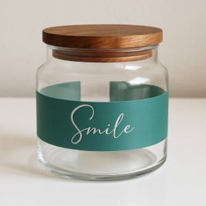 Стъклен буркан с надпис - Smile -Син - 635 мл.