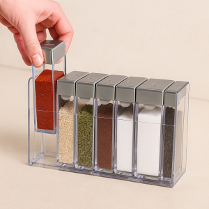 Комплект за подправки - Пластмасов - Сив капак- 6 бр 